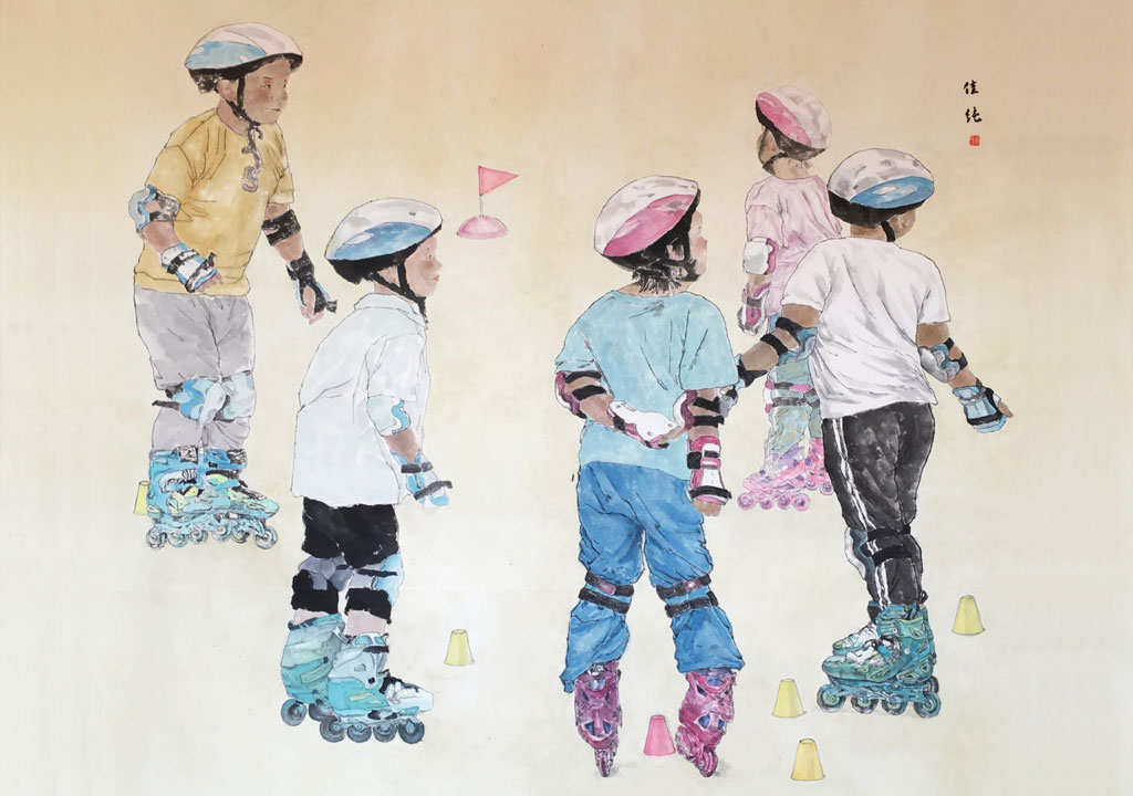 青岛大学 | 中国画 | 《轮滑少年》 创作者：戴佳纯  指导老师：周松林