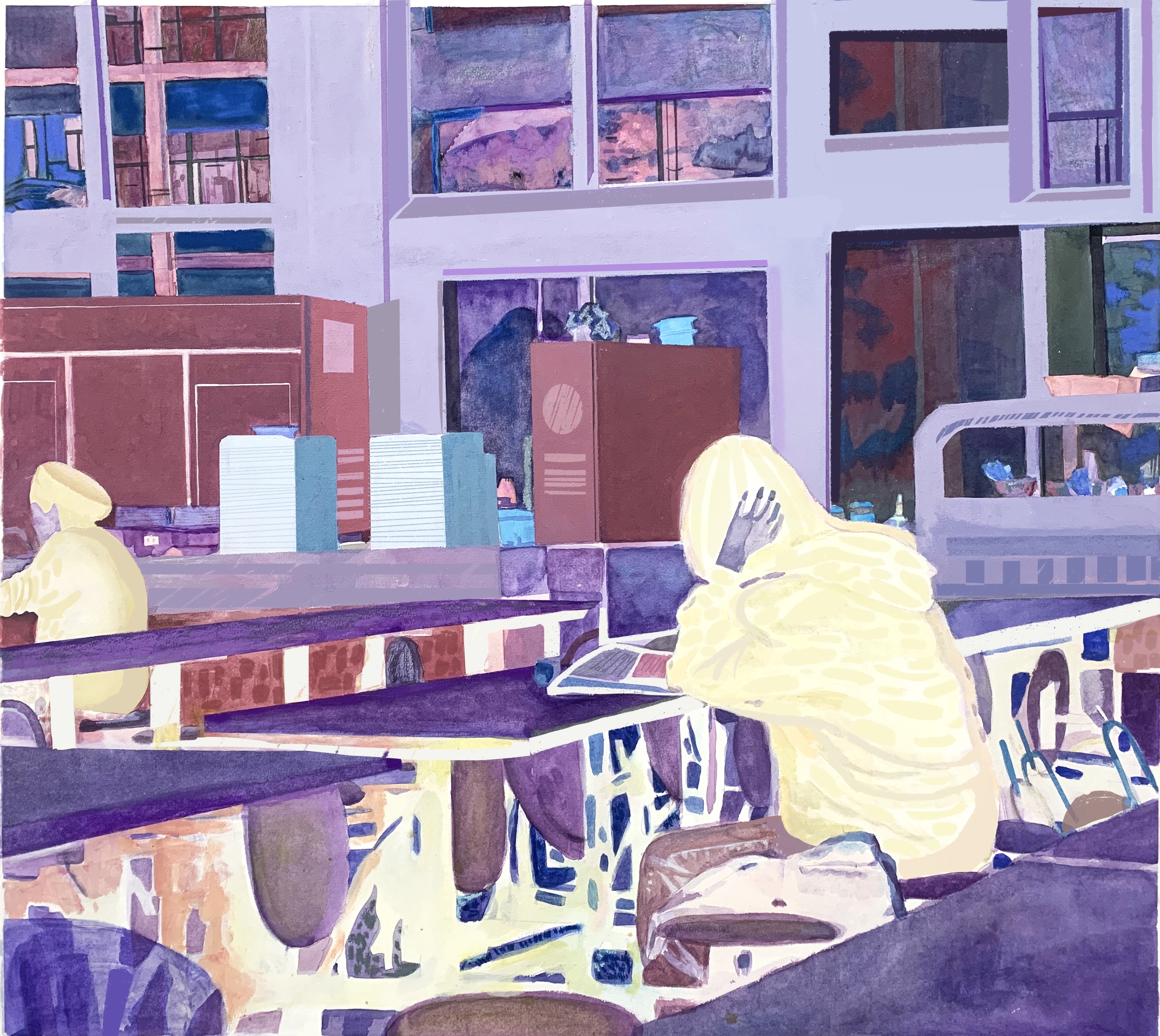青岛大学美术学院毕业作品｜美术-《女孩》《期末考试周》《清晨的准备1》《清晨的准备2》《书桌上的花卉》《宿舍里》-李琳-王先明
