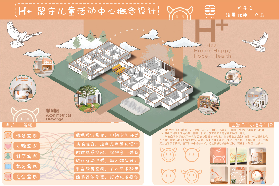 青岛大学美术学院毕业作品｜艺术设计-H+留守儿童活动中心概念设计-肖子文-卢晶